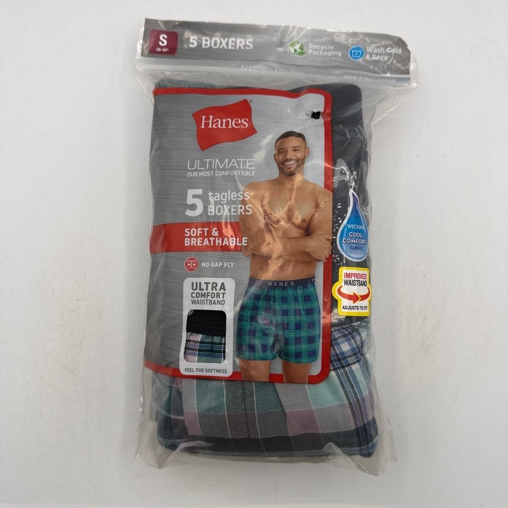Hanes Ultimate Boxers Men Size S Multicolor Plaid 5-Pack 765BP5